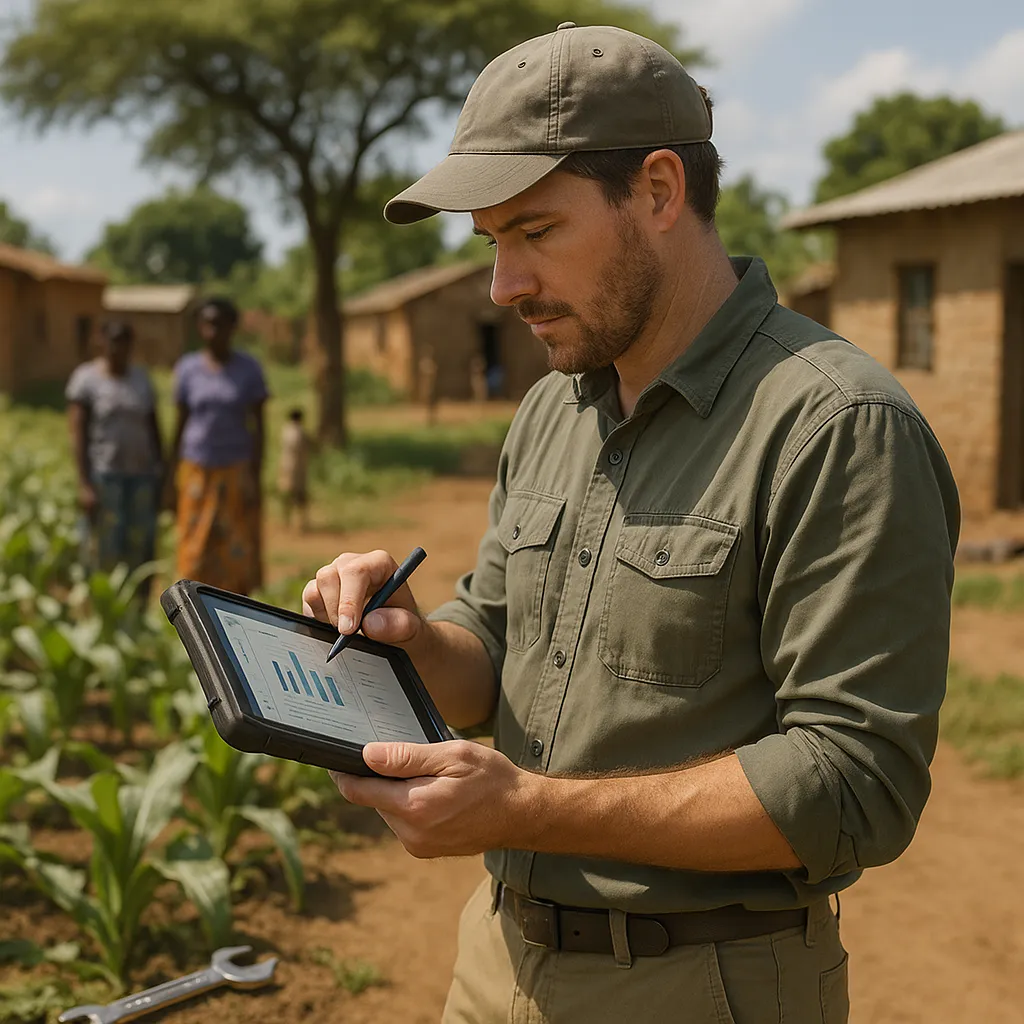 Person using tablet in a field setting