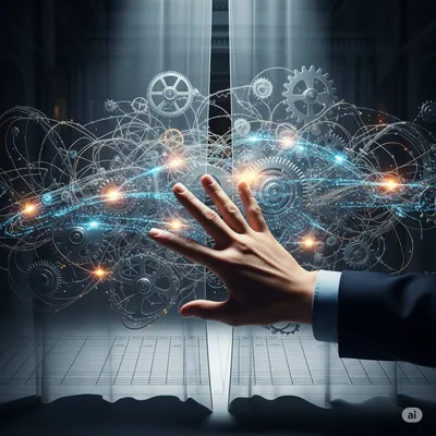 A hand pulling back a curtain to reveal a complex, tangled operational system behind a clean financial report.