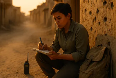 Dispersed data sources converging over a map of a conflict zone.